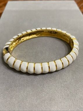 Kenneth Jay Lane White and Gold Ribbed Enamel Bangle